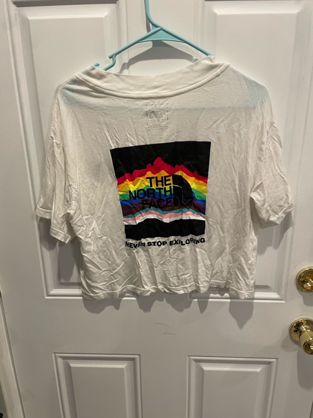 The North Face White Cropped Tee with Black 🌈 Logo